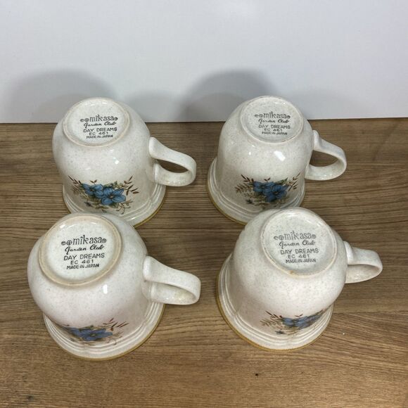 Vintage Mikasa Garden Club Day Dreams EC 461 Mugs Blue Flowers Japan Set Of 4 - Picture 9 of 10
